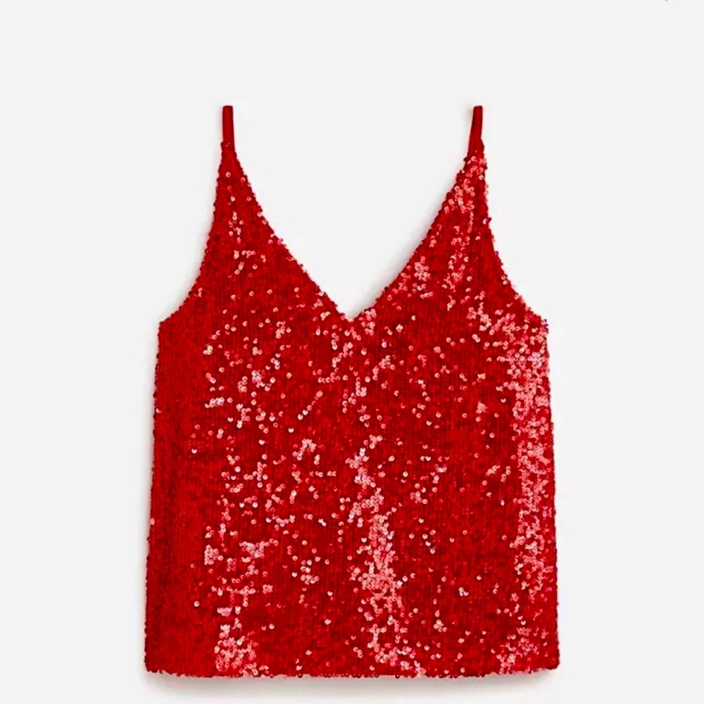 NWT J.Crew Collection Rec Sequin Carrie V-Neck Camisole Tank Top Sz Large